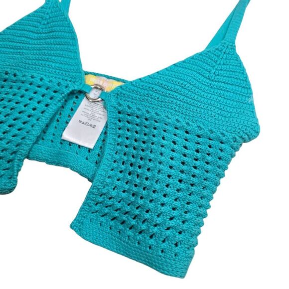 Urban Outfitters Crochet Tank Top Women's Medium Teal Open-Front‎ Bohemian Y2K - Picture 3 of 6